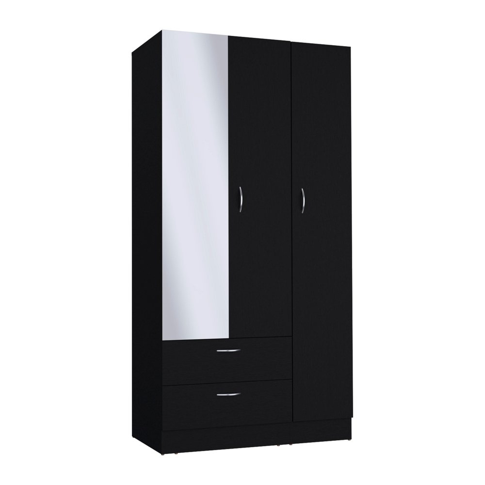Black Wood Mirrored Two Door Two Drawer Combo Dresser - 71-inch