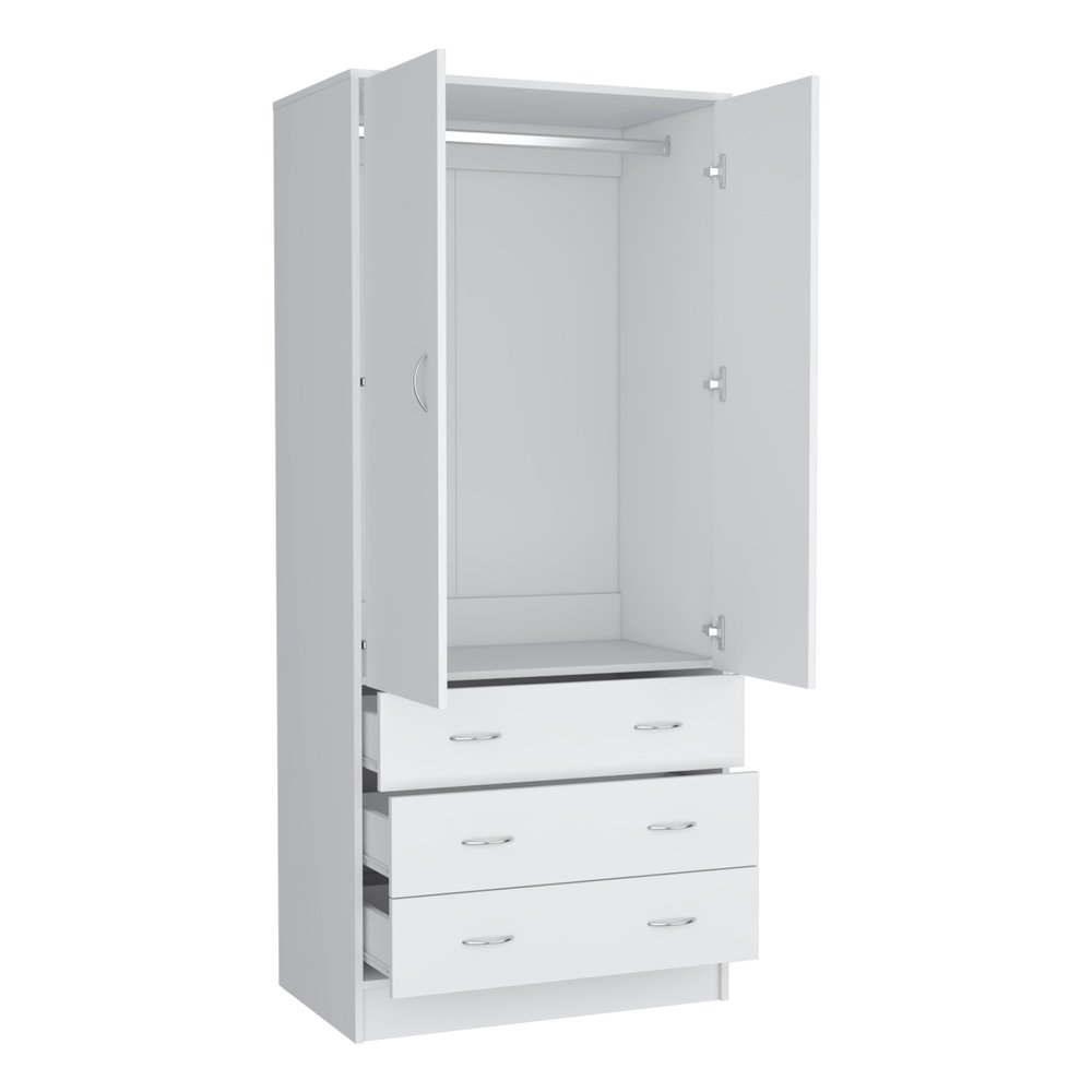 White Two Door Three Drawer Combo Dresser - 71-inch