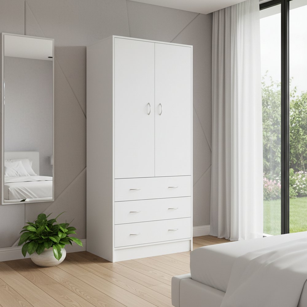 White Two Door Three Drawer Combo Dresser - 71-inch