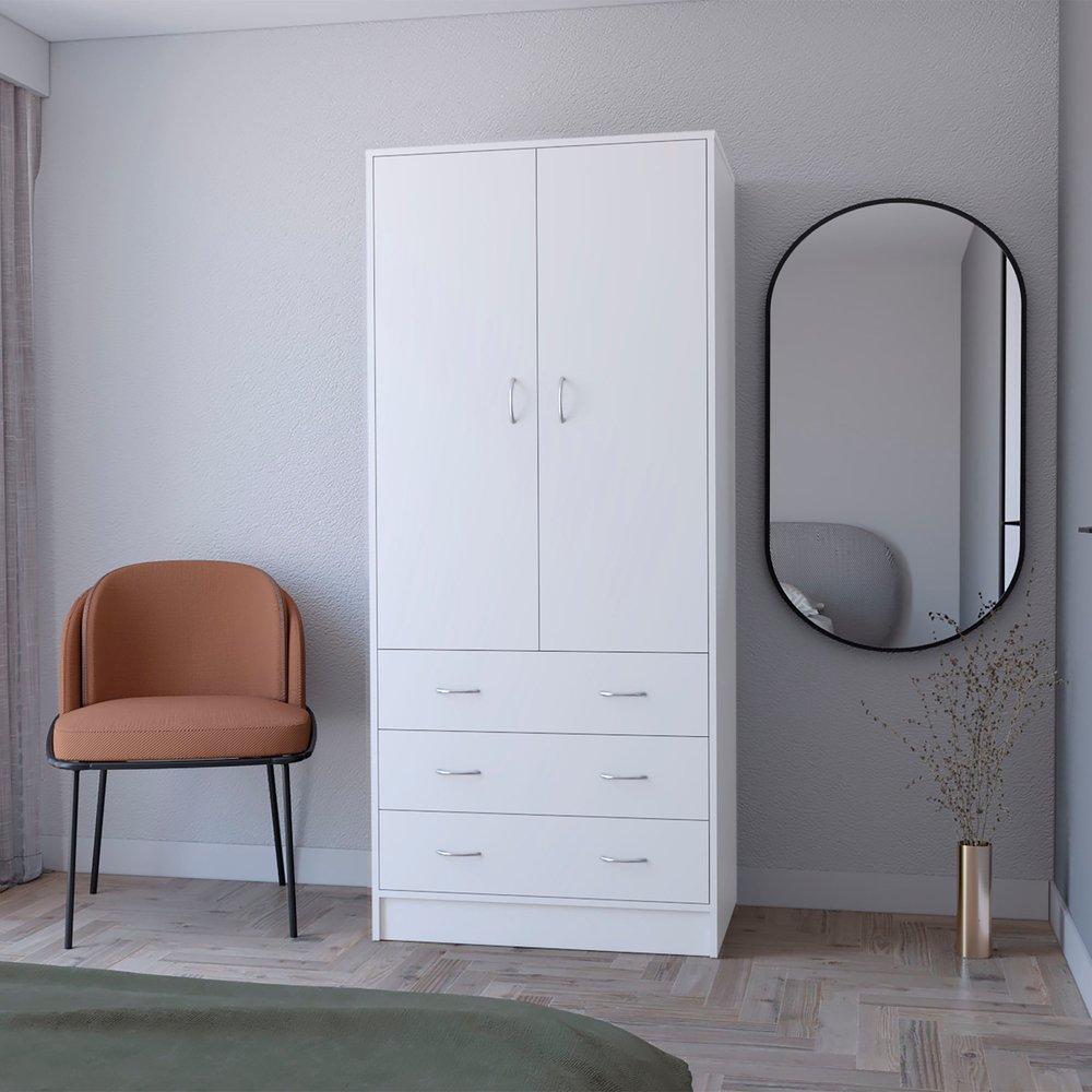 White Two Door Three Drawer Combo Dresser - 71-inch