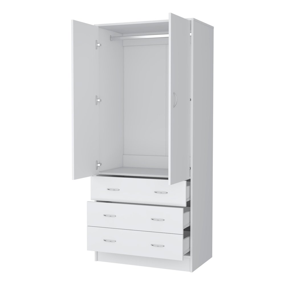 White Two Door Three Drawer Combo Dresser - 71-inch