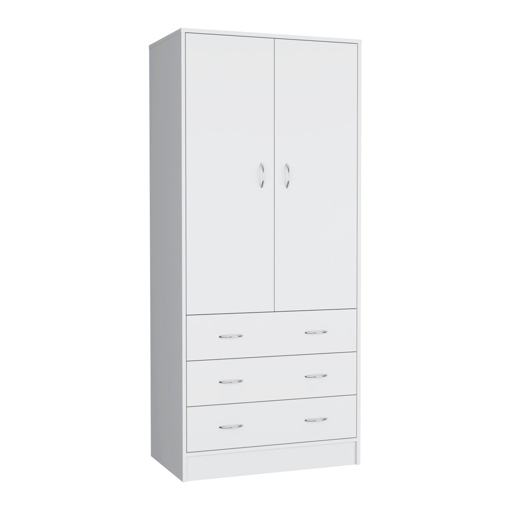 White Two Door Three Drawer Combo Dresser - 71-inch