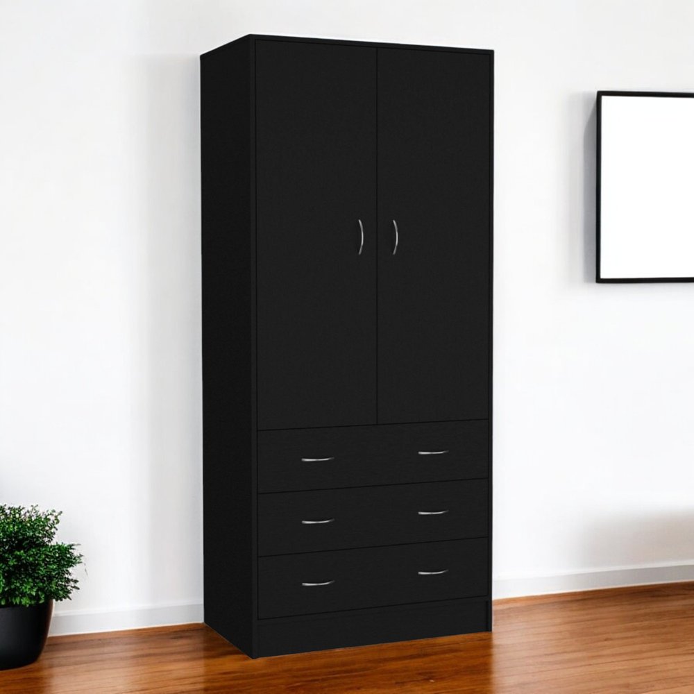 Black Two Door Three Drawer Combo Dresser - 71-inch