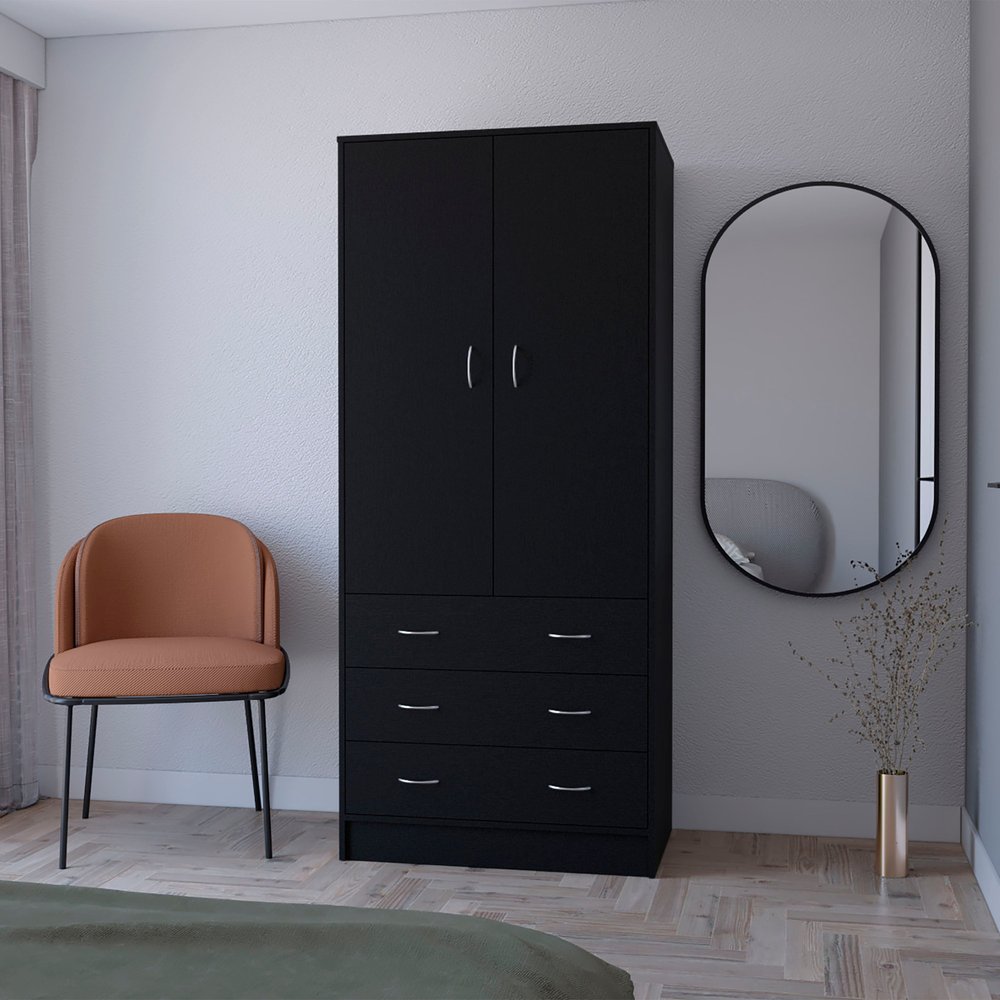 Black Two Door Three Drawer Combo Dresser - 71-inch