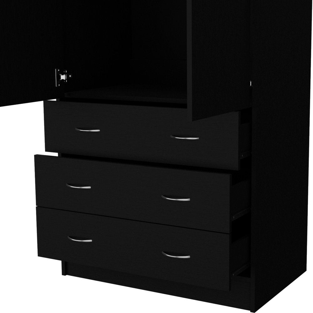 Black Two Door Three Drawer Combo Dresser - 71-inch