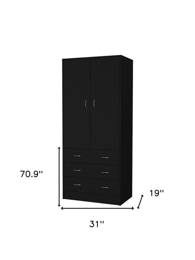 Black Two Door Three Drawer Combo Dresser - 71-inch