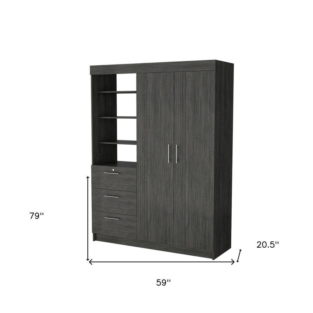 Gray Wood Two Door Three Drawer Combo Dresser - 79-inch