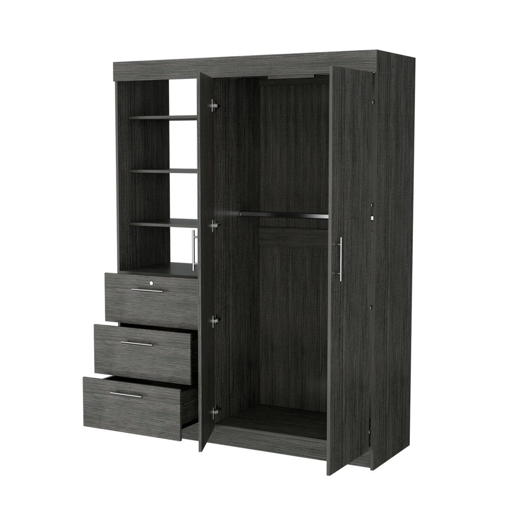Gray Wood Two Door Three Drawer Combo Dresser - 79-inch