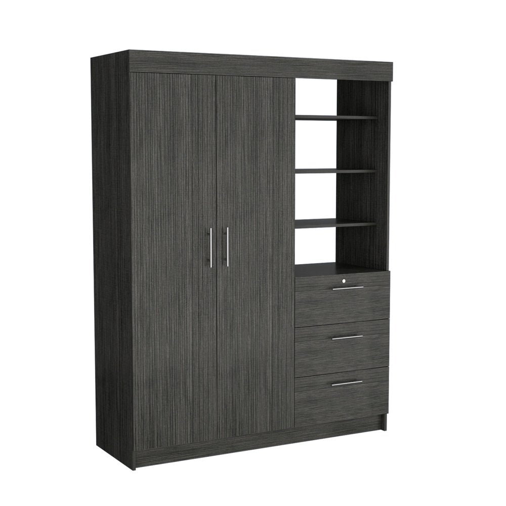 Gray Wood Two Door Three Drawer Combo Dresser - 79-inch