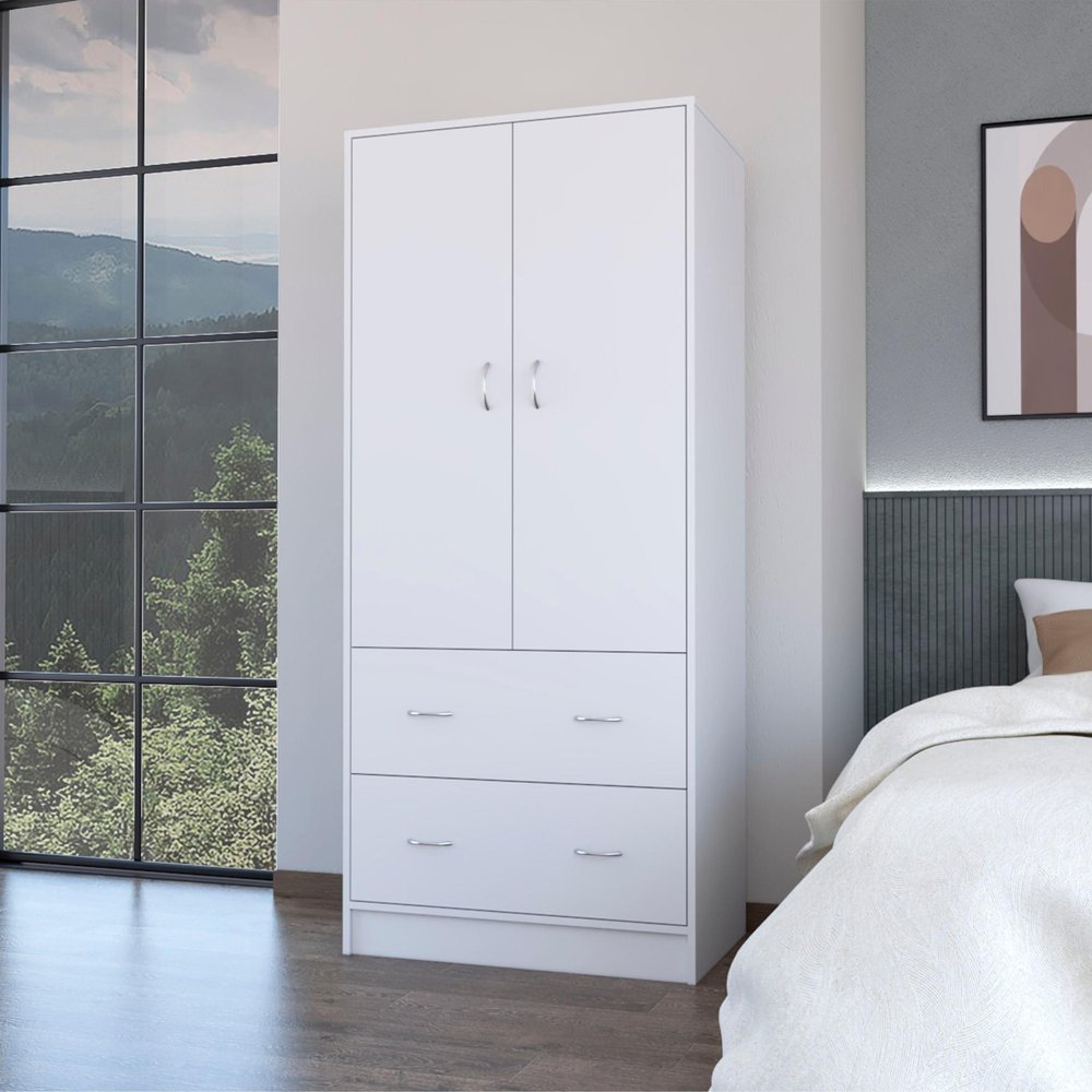 White Two Door Two Drawer Combo Dresser - 71-inch