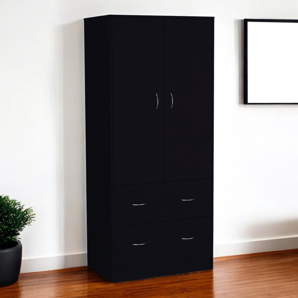 Black Two Door Two Drawer Combo Dresser - 71-inch