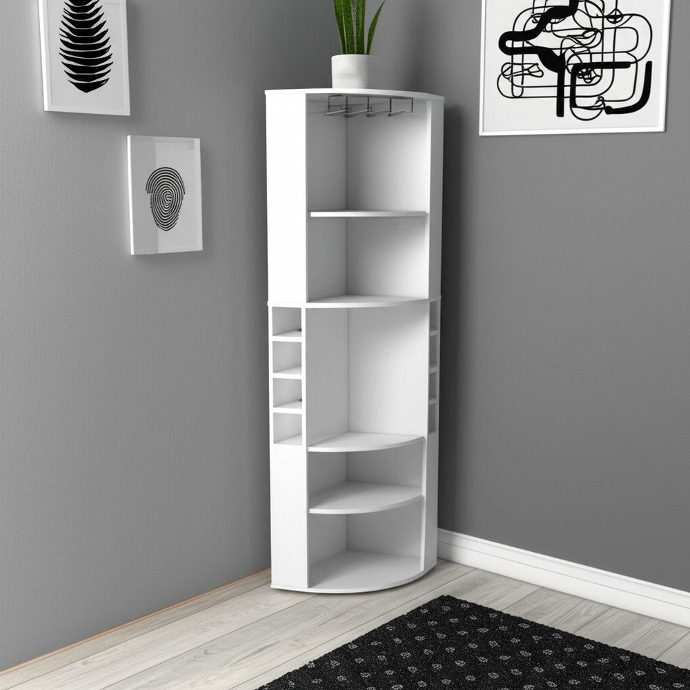 White Wood Corner Bar Cabinet - 71-inch