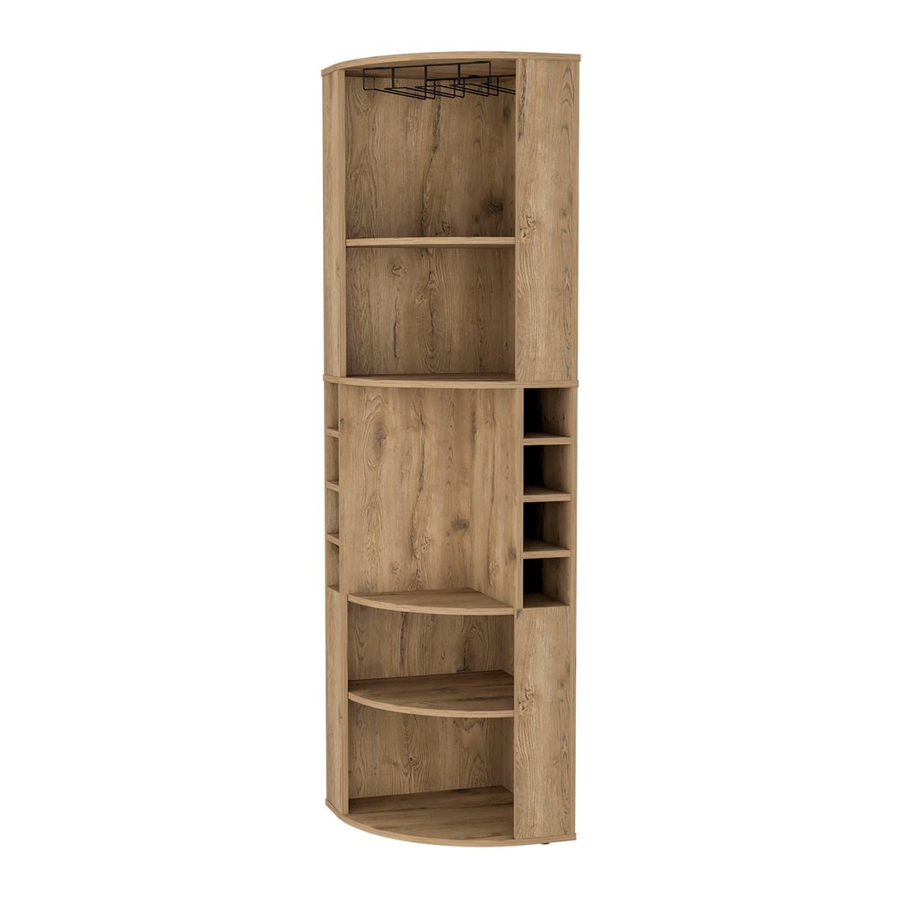 Natural Wood Corner Bar Cabinet - 71-inch