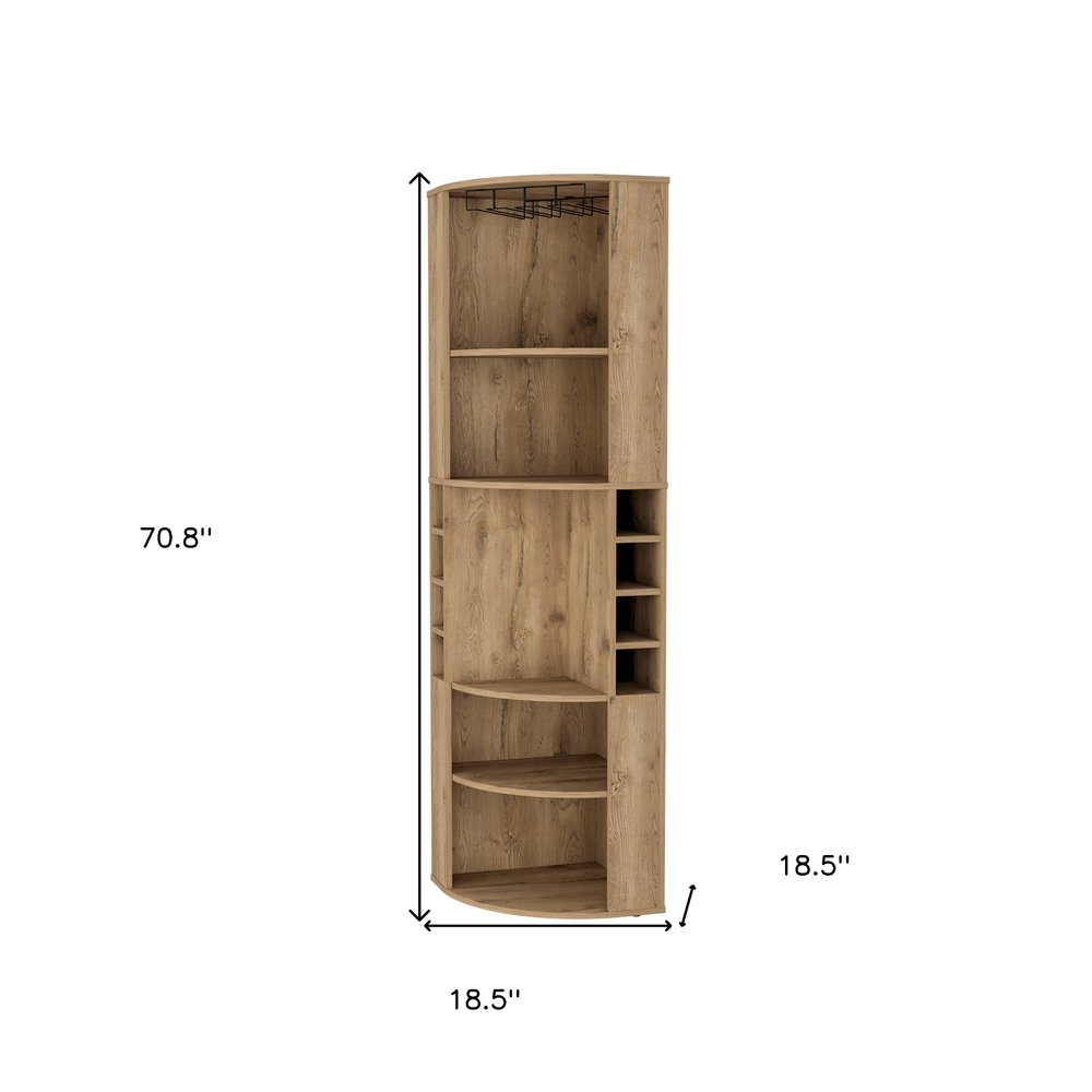 Natural Wood Corner Bar Cabinet - 71-inch