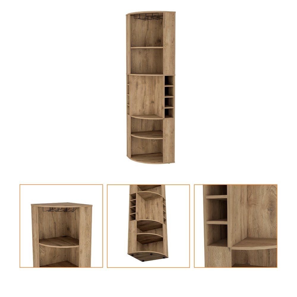 Natural Wood Corner Bar Cabinet - 71-inch