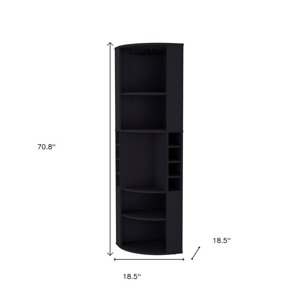 Black Wood Corner Bar Cabinet - 71-inch