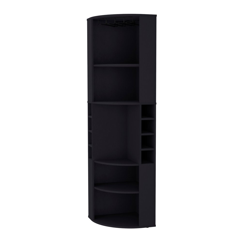 Black Wood Corner Bar Cabinet - 71-inch
