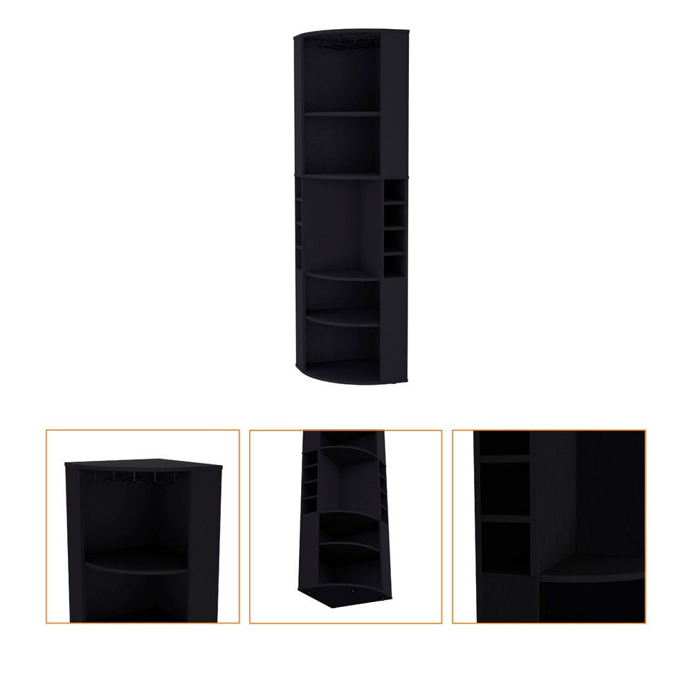 Black Wood Corner Bar Cabinet - 71-inch