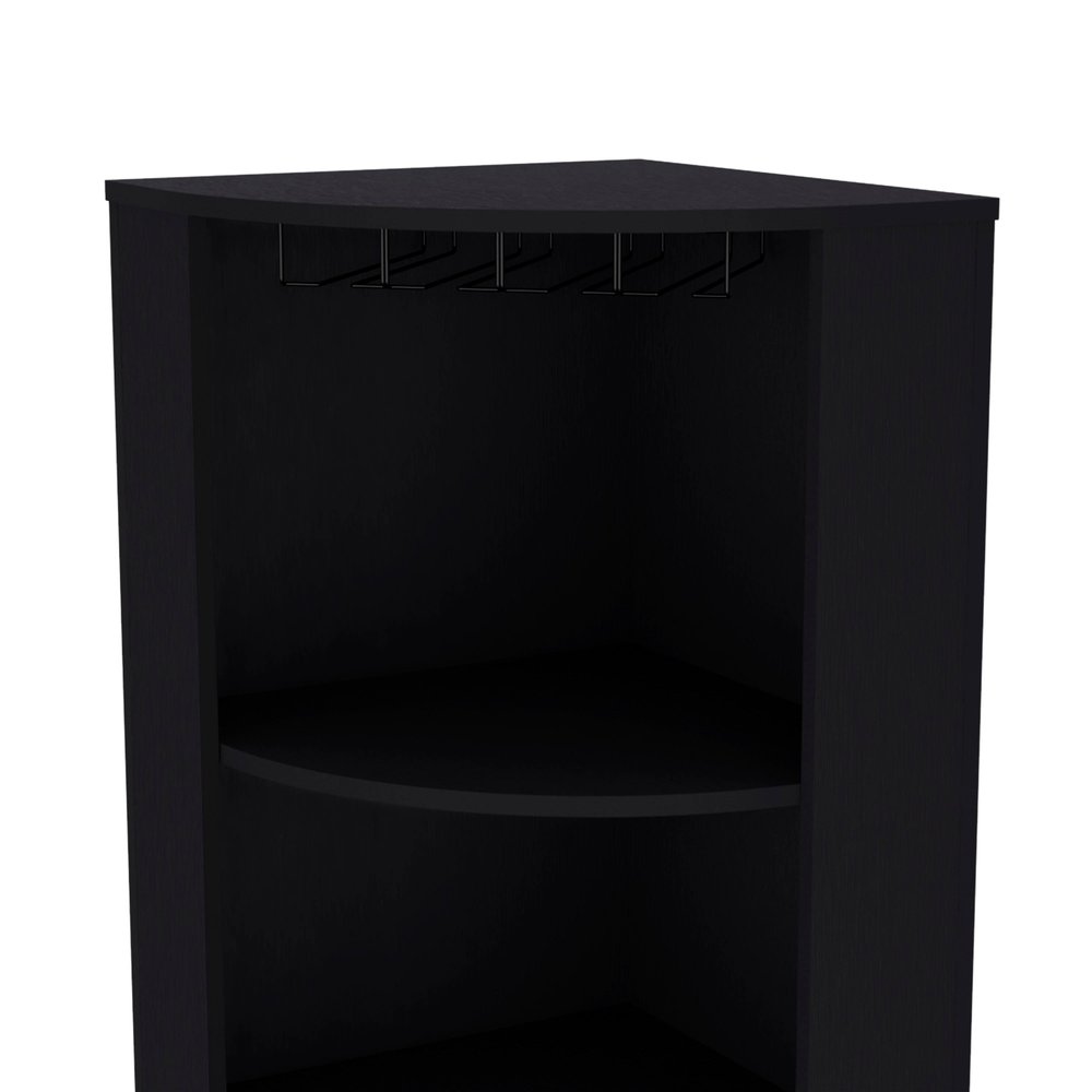Black Wood Corner Bar Cabinet - 71-inch