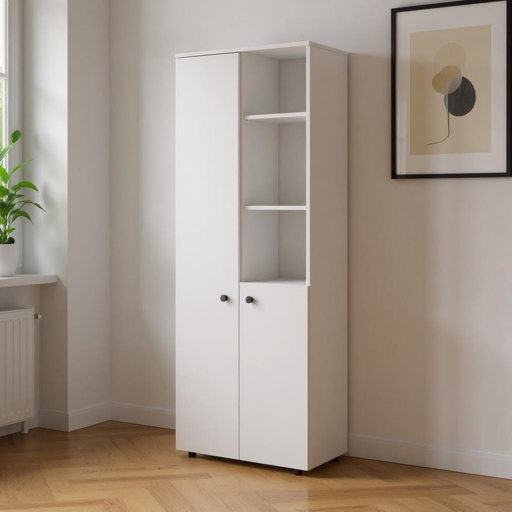 White Wood Two Door Pantry or Storage Closet - 67-inch