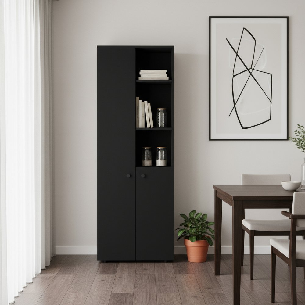 Black Wood Two Door Pantry or Storage Closet - 67-inch