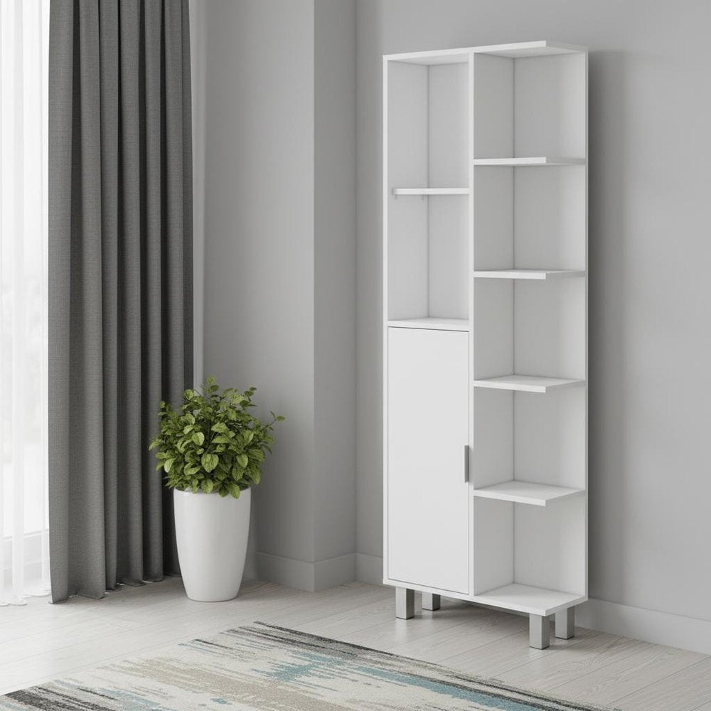 White Wood Accent Cabinet with Single Door - 63-inch