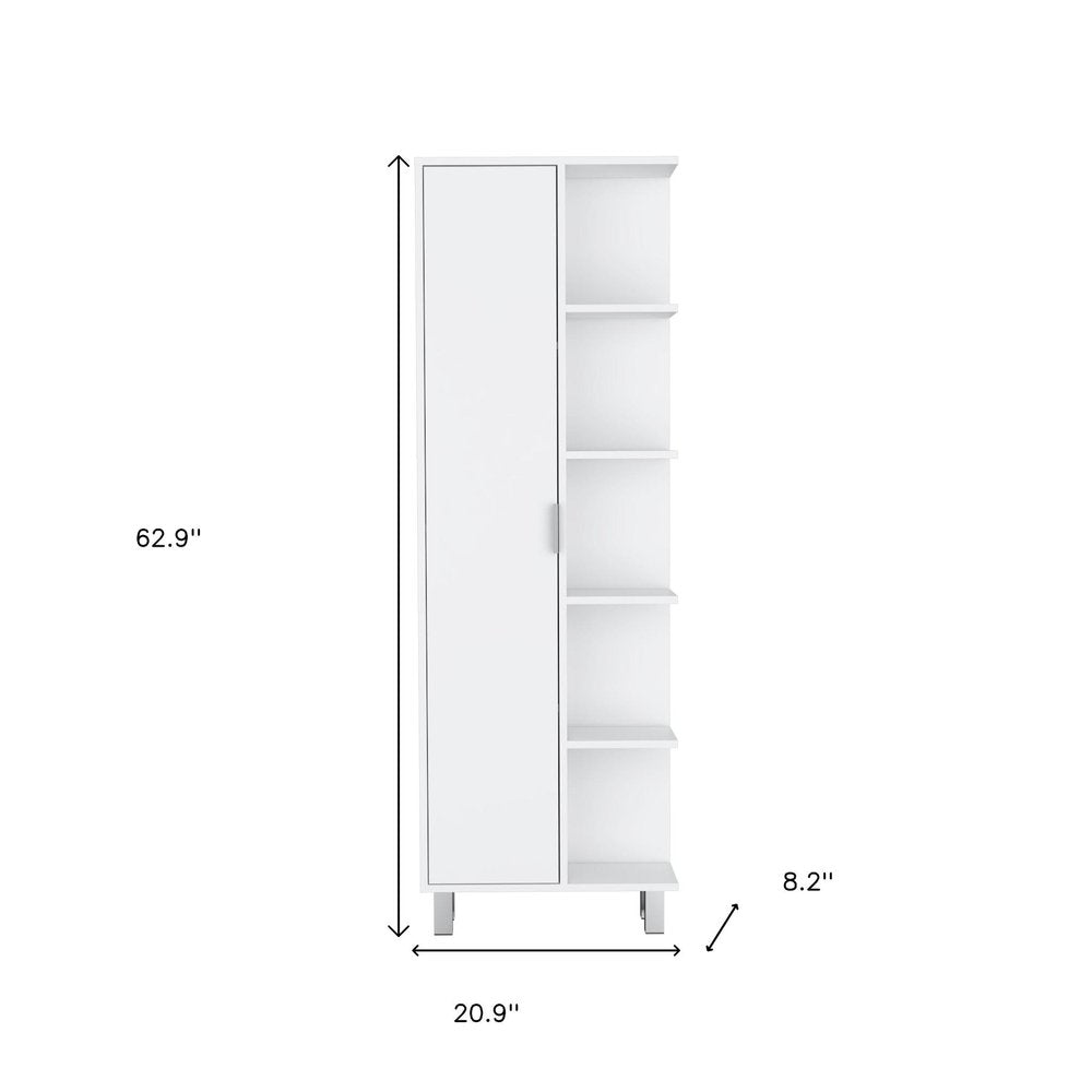 White Wood Single Door Pantry or Storage Closet - 63-inch