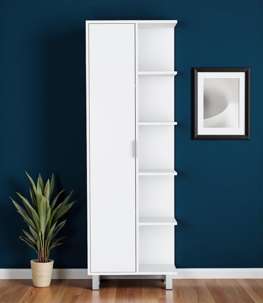 White Wood Single Door Pantry or Storage Closet - 63-inch