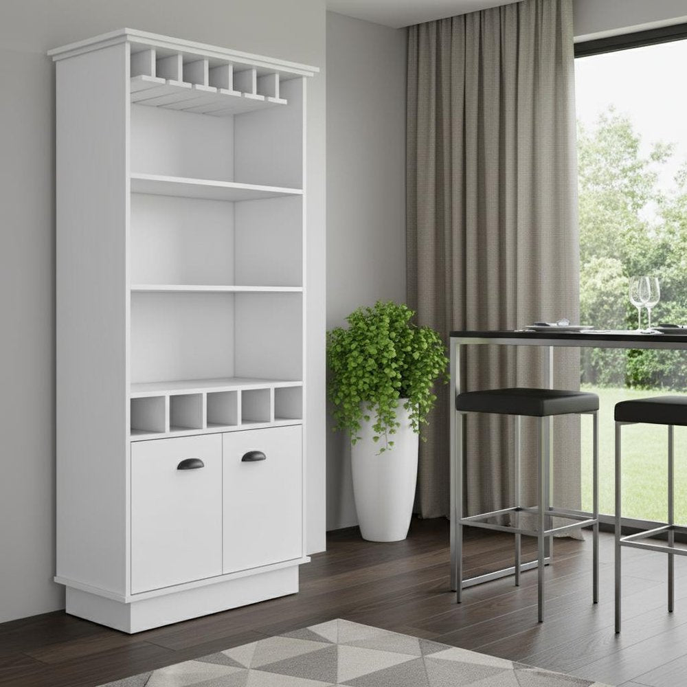 White Wood Bar Cabinet with Two Doors - 29-inch