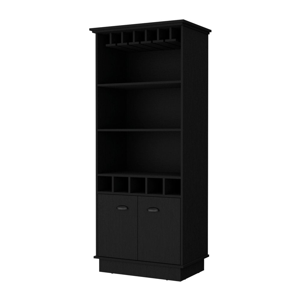 Black Wood Bar Cabinet with Two Doors - 70-inch