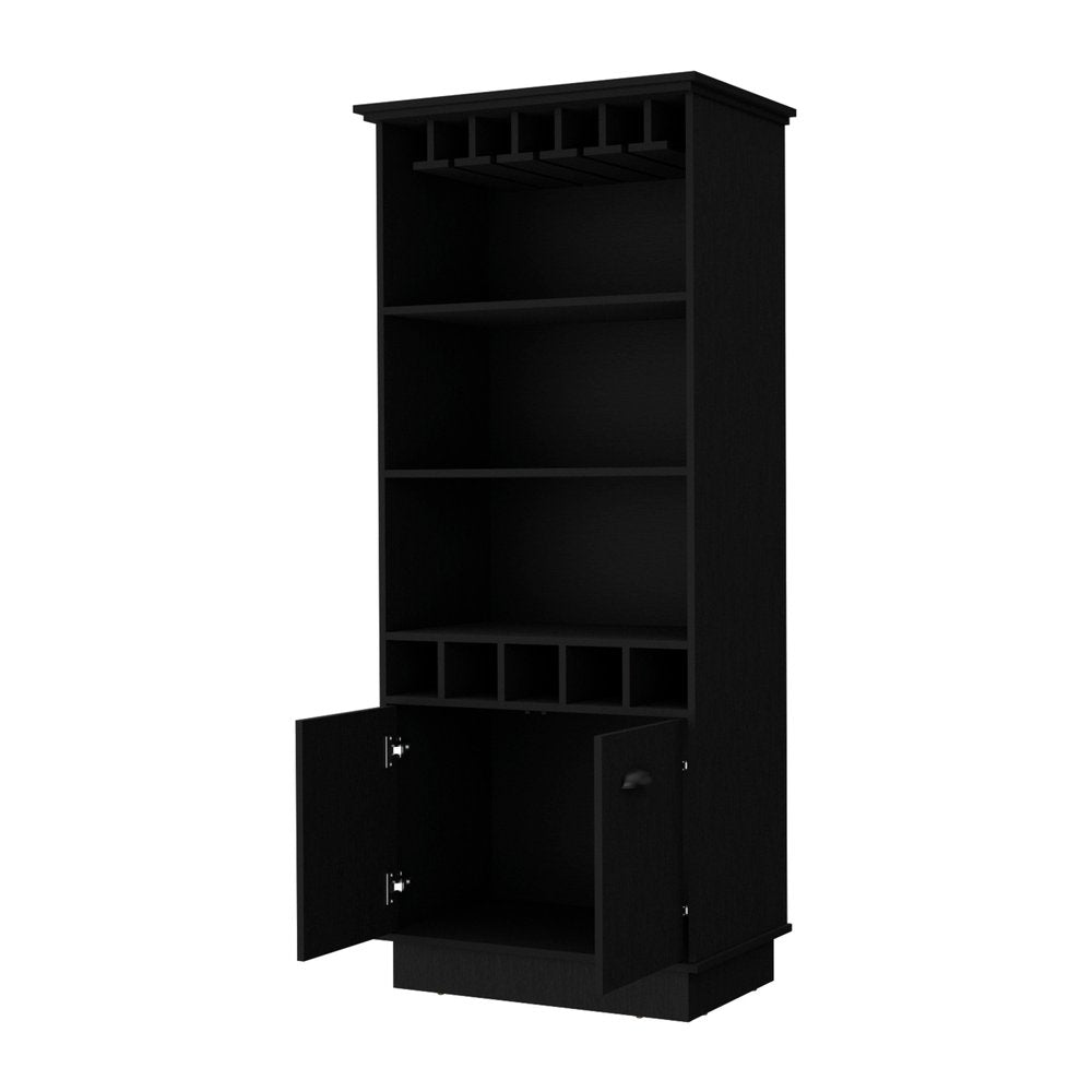 Black Wood Bar Cabinet with Two Doors - 70-inch