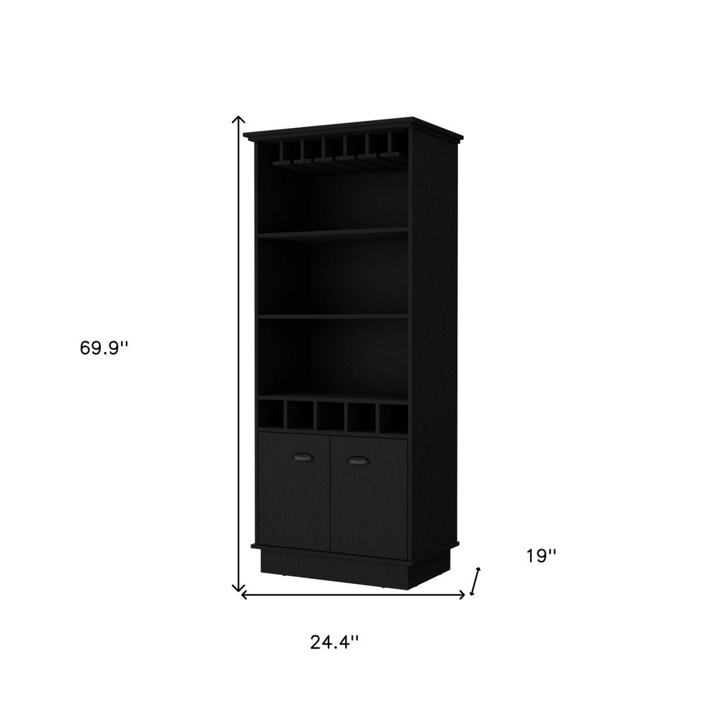 Black Wood Bar Cabinet with Two Doors - 70-inch