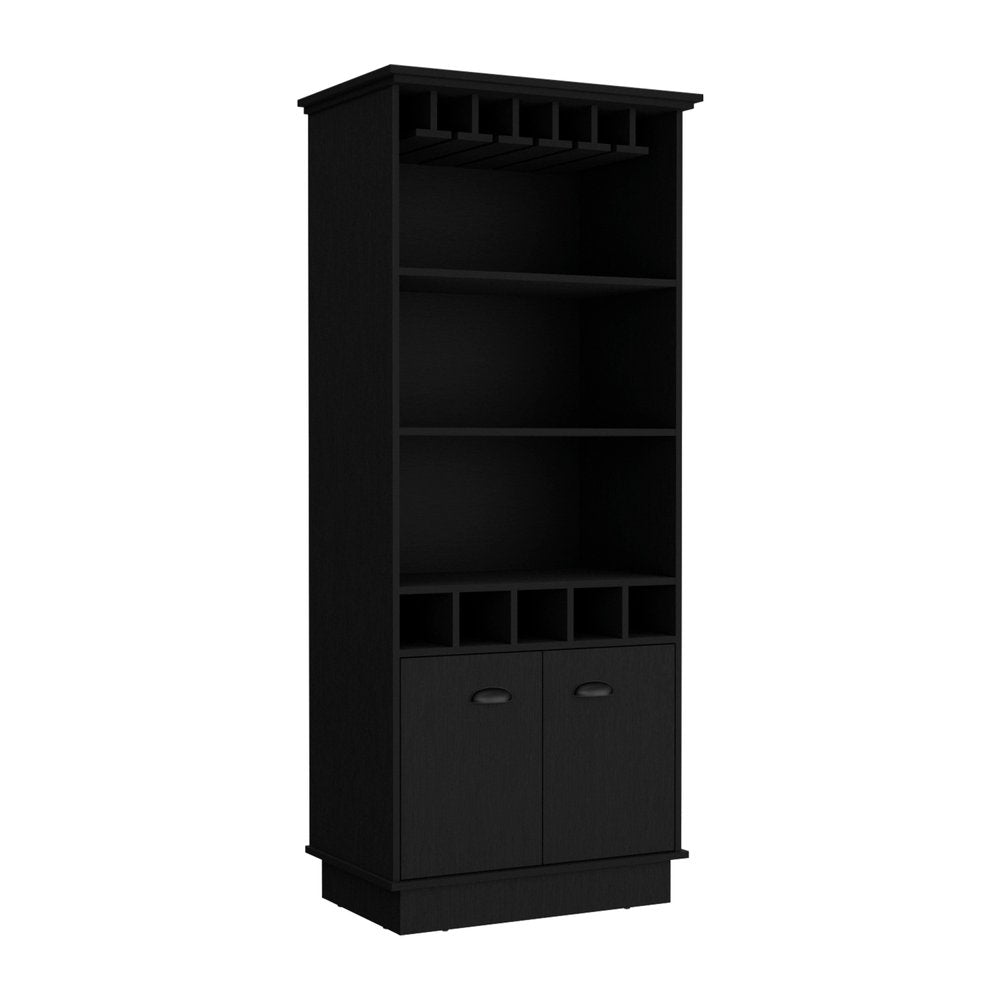 Black Wood Bar Cabinet with Two Doors - 70-inch