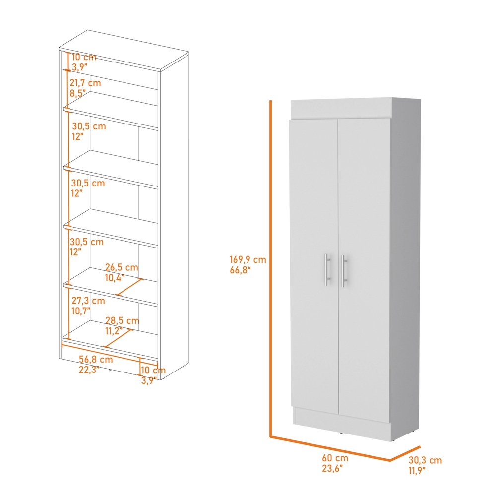 White Wood Pantry or Storage Closet - 67-inch