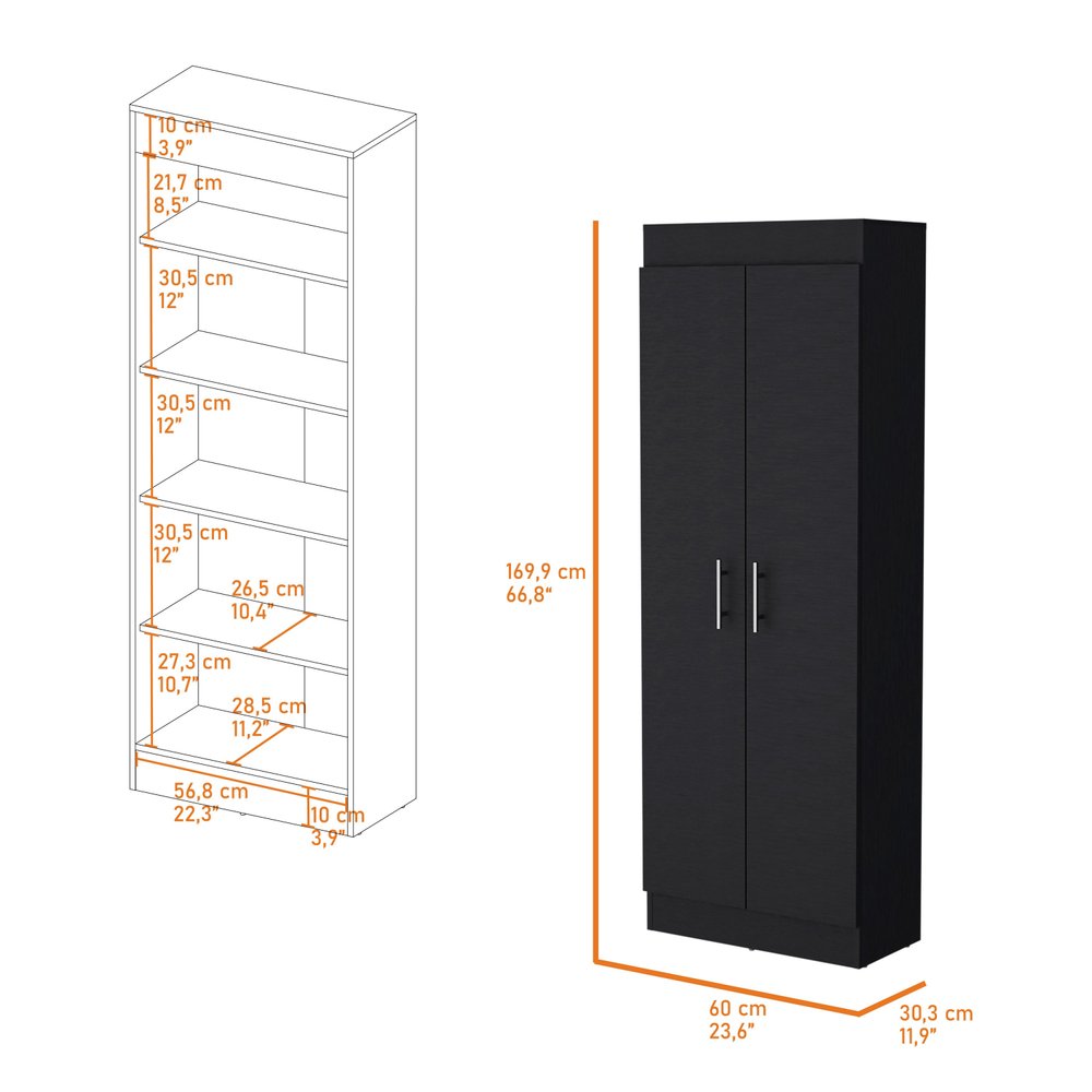 Black Wood Pantry or Storage Closet - 67-inch