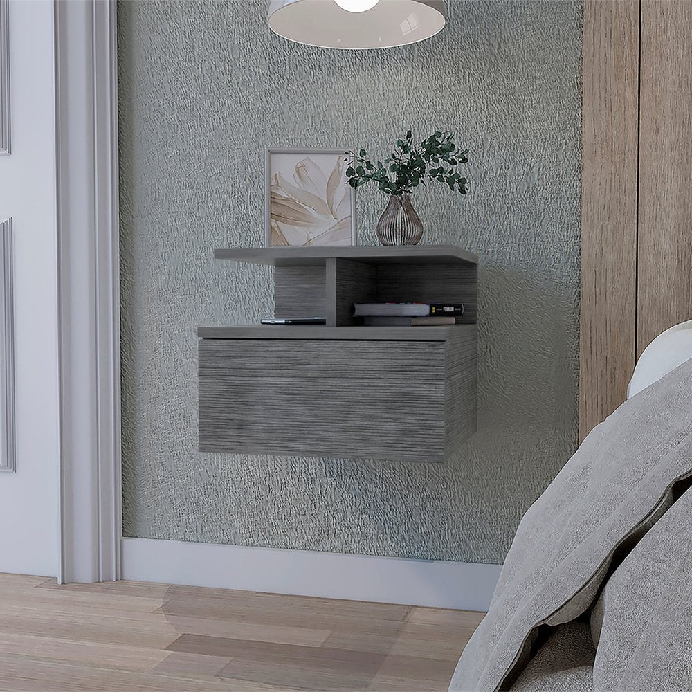 Gray Wood One Drawer Floating Nightstand - 12-inch