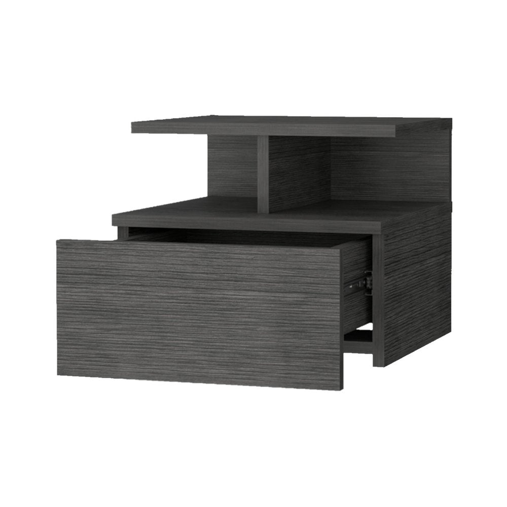 Gray Wood One Drawer Floating Nightstand - 12-inch