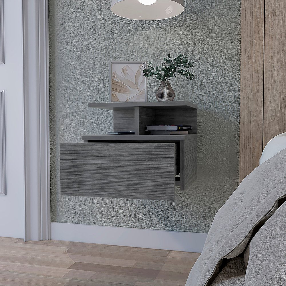 Gray Wood One Drawer Floating Nightstand - 12-inch