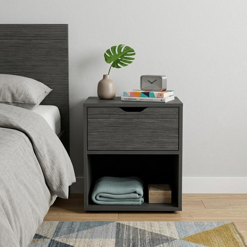 Gray Wood One Drawer Nightstand - 20-inch