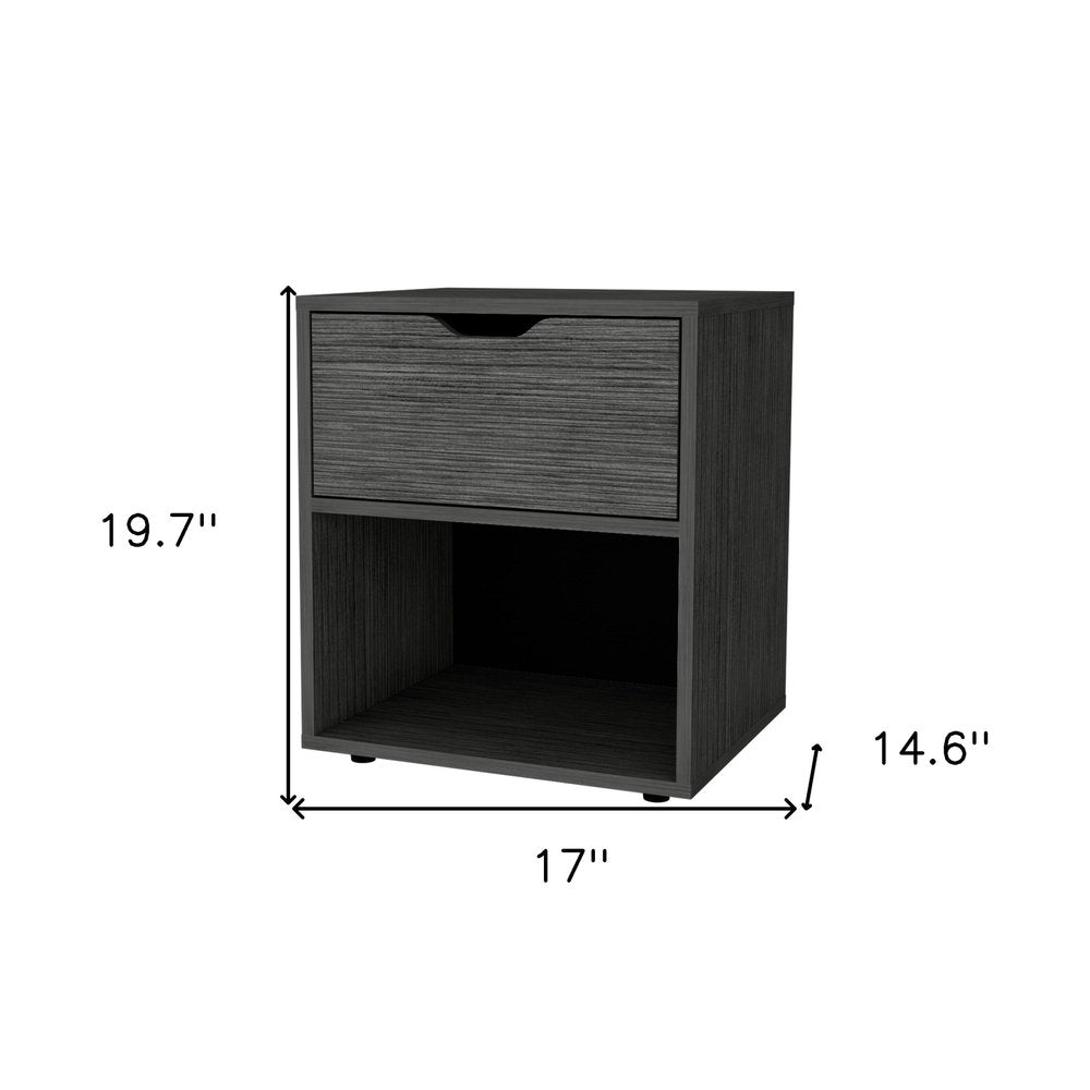 Gray Wood One Drawer Nightstand - 20-inch