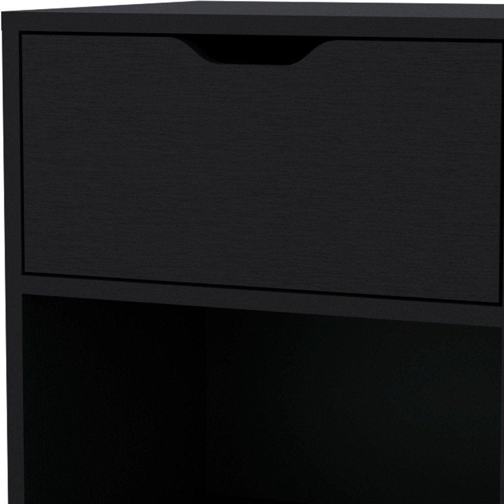 Black Wood One Drawer Nightstand - 20-inch