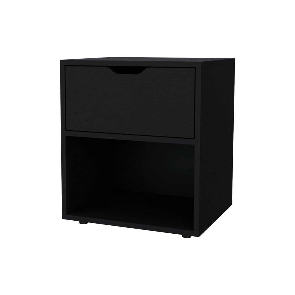 Black Wood One Drawer Nightstand - 20-inch