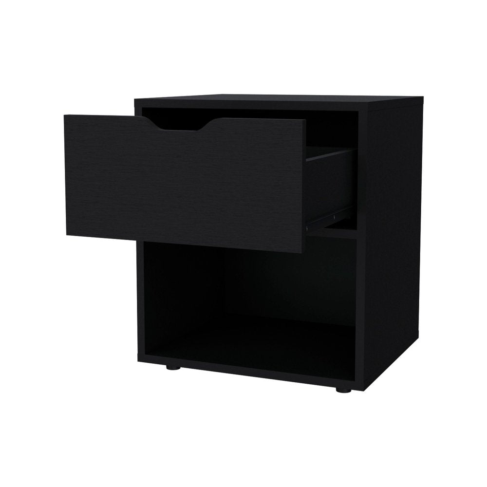 Black Wood One Drawer Nightstand - 20-inch