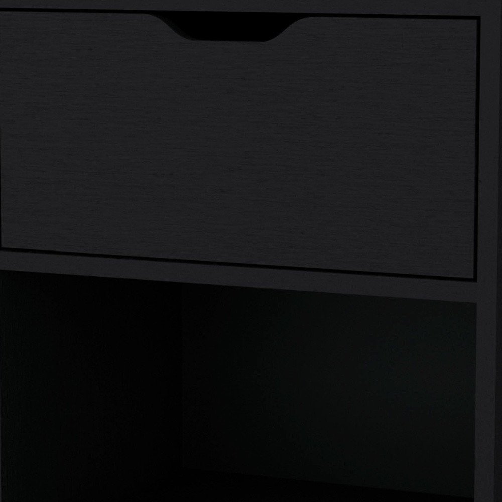 Black Wood One Drawer Nightstand - 20-inch