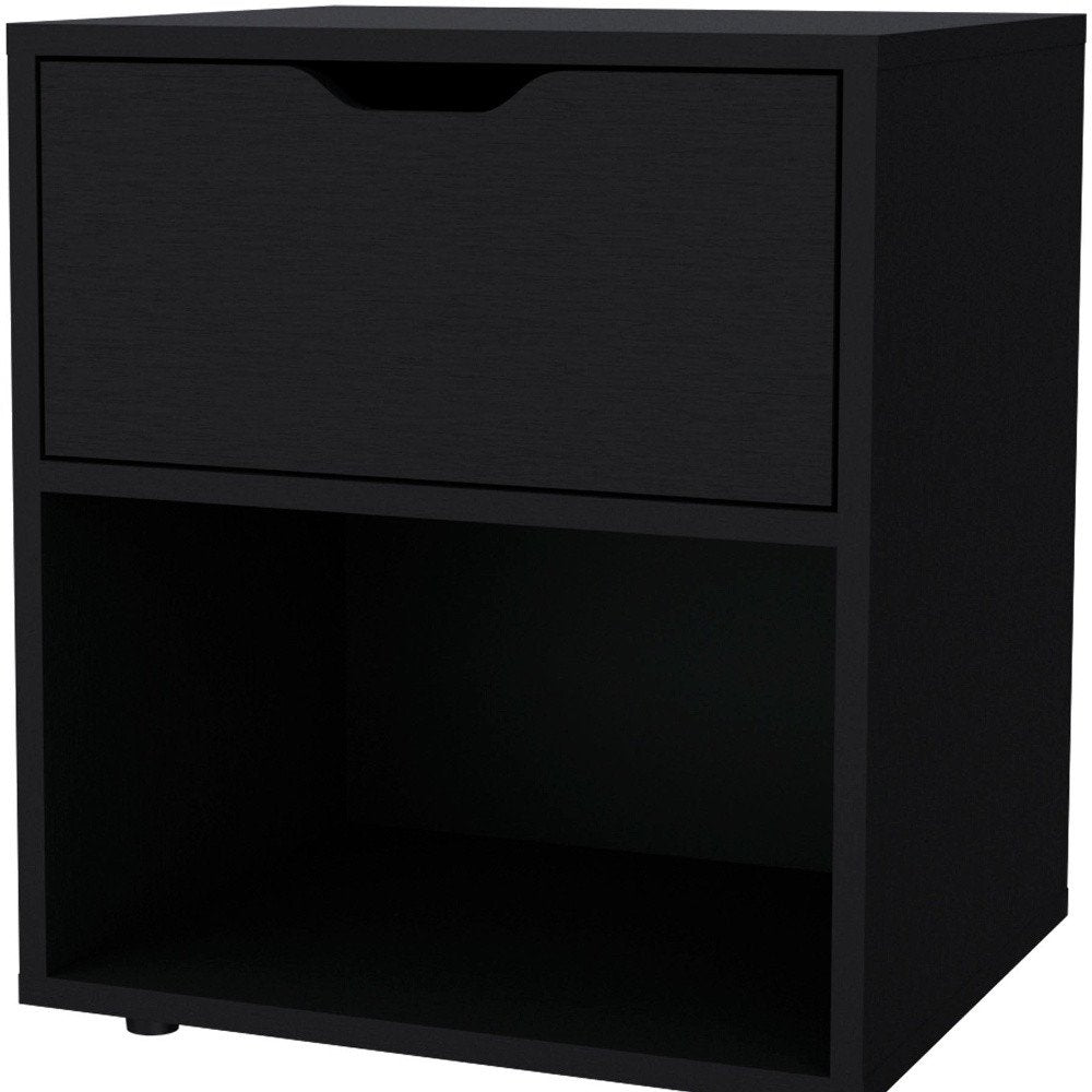 Black Wood One Drawer Nightstand - 20-inch