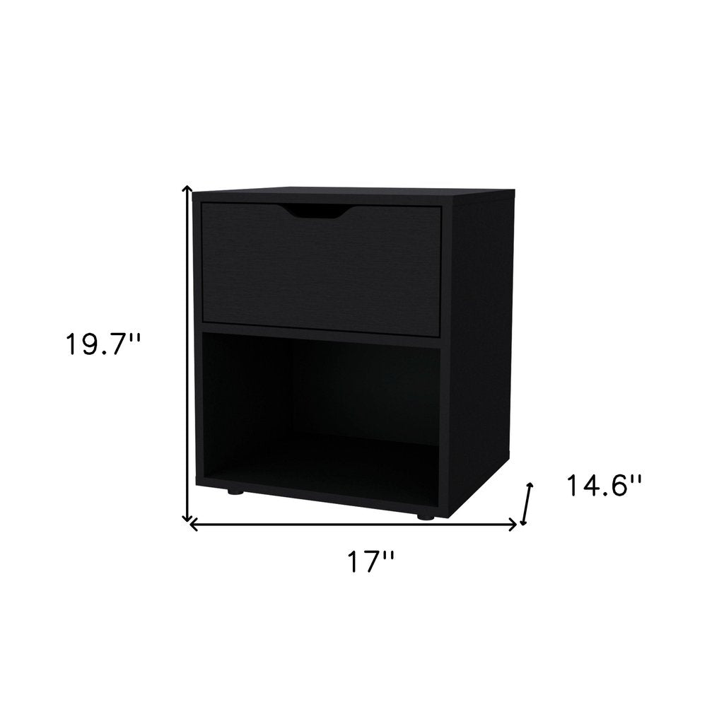 Black Wood One Drawer Nightstand - 20-inch