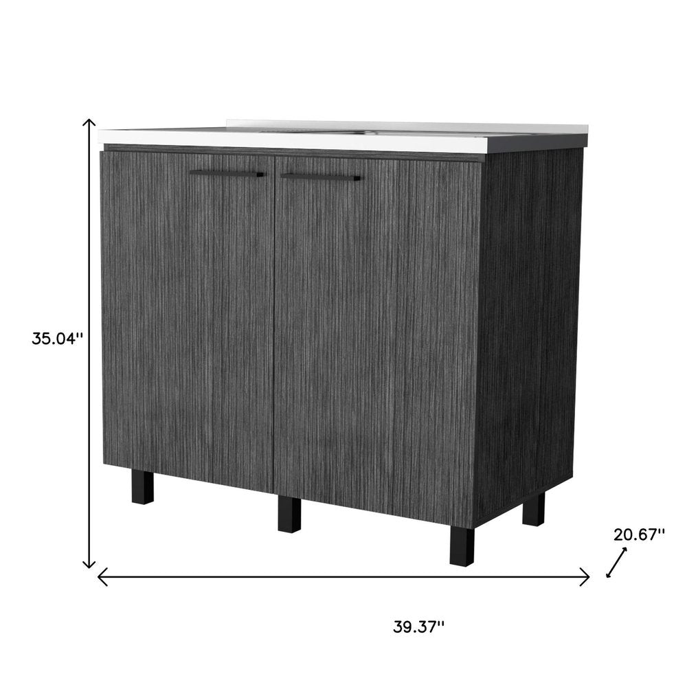 Gray and Silver Stainless Steel and Wood Utility Cabinet with Sink