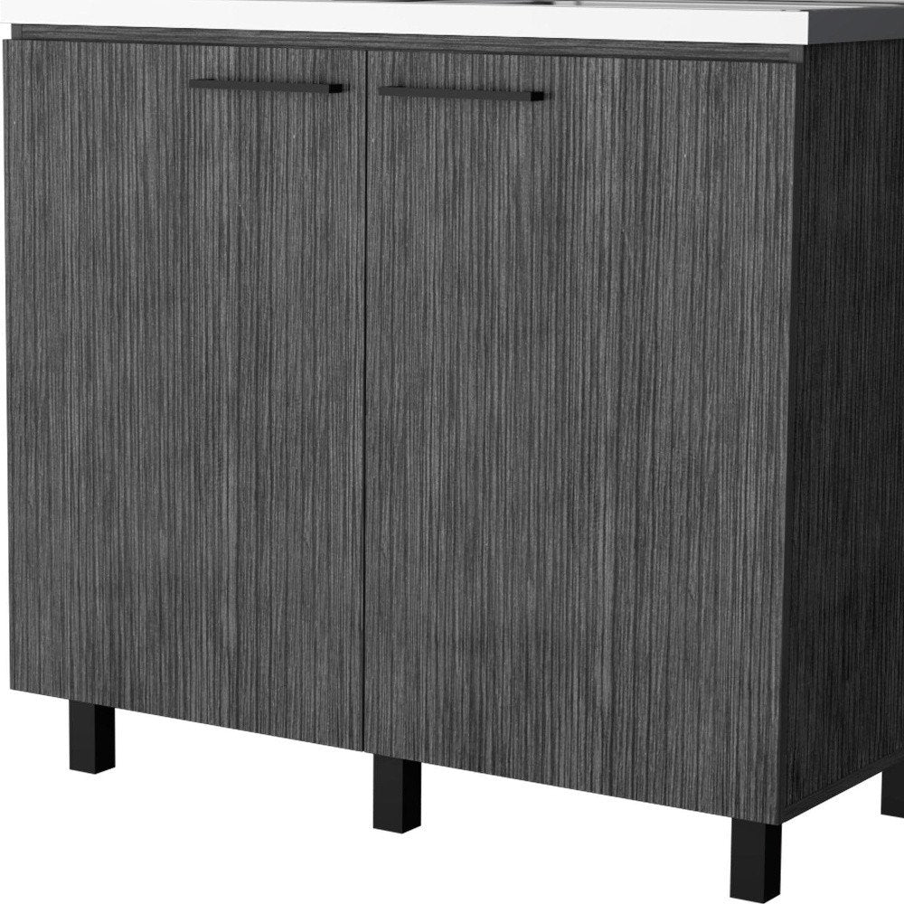 Gray and Silver Stainless Steel and Wood Utility Cabinet with Sink