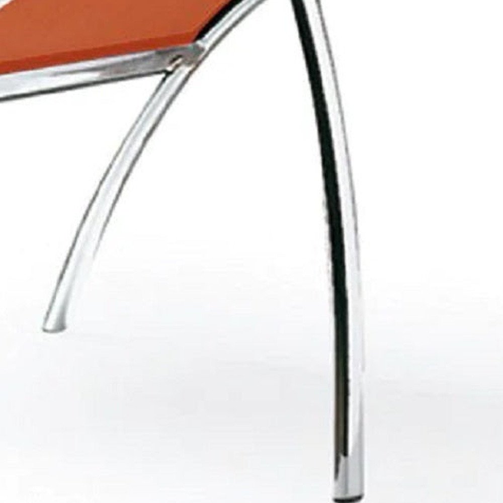 Set of Two Orange and Silver Upholstered Faux Leather Dining Side Chairs