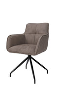 Dark Brown and Black Fabric Swivel Dining Arm Chair